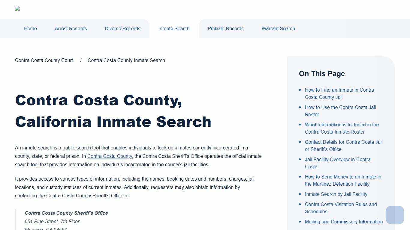Contra Costa County Inmate Search Contra Costa County Court