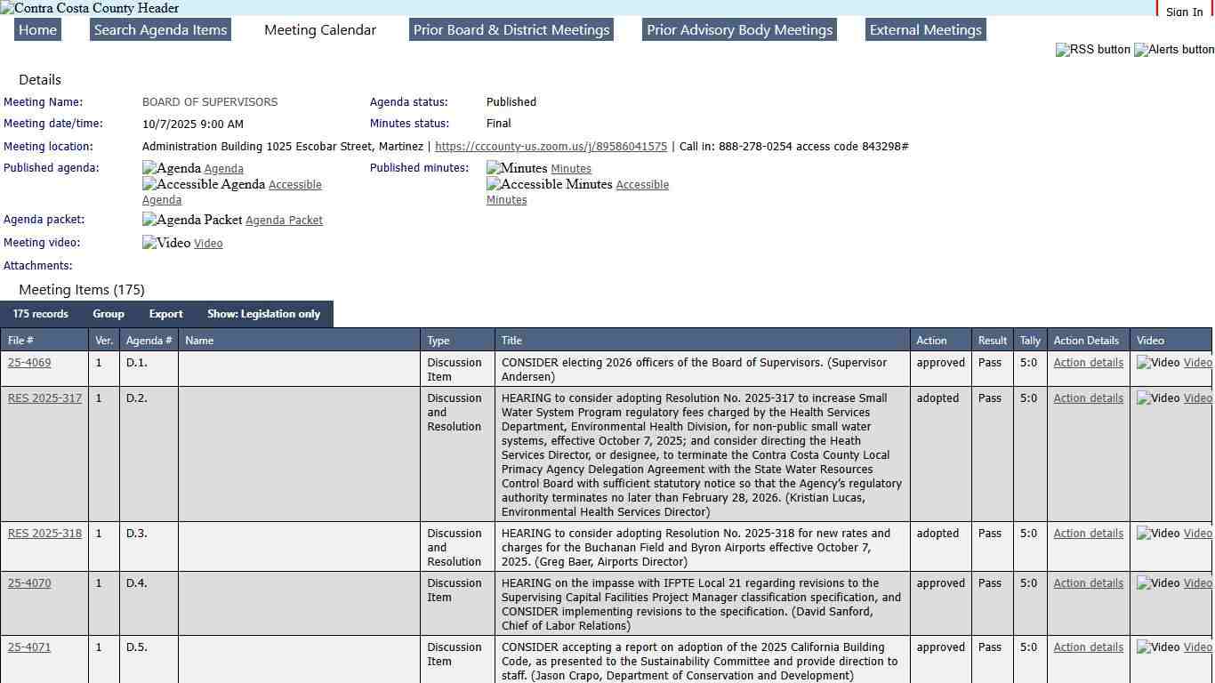 CONTRA COSTA COUNTY - Meeting of BOARD OF SUPERVISORS on 10/7/2025 at 9:00 AM