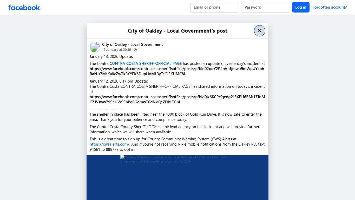 January 13, 2026... - City of Oakley - Local Government Facebook